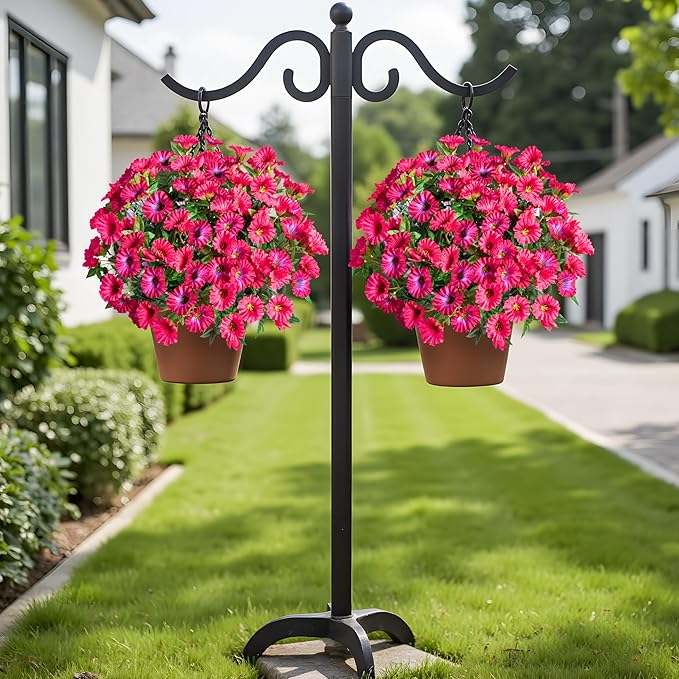 UV Resistant Artificial Petunias 13.3In Fake Flowers Artificial Flowers for Outdoors Silk Flowers 8PCS Fake Hanging Basket Plants Suitable for Outdoor Porch Decoration Patio Decor (Rose red)