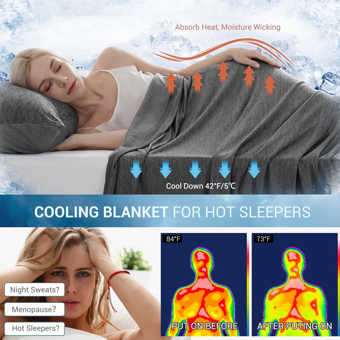 Marchpower Cooling Blanket for Hot Sleepers King Size, Arc-Chill Cooling Blanket with Double-Sided Design, Japanese Cooling Fiber Absorbs Body Heat, Lightweight Soft Cold Blankets for Sleeping Summer