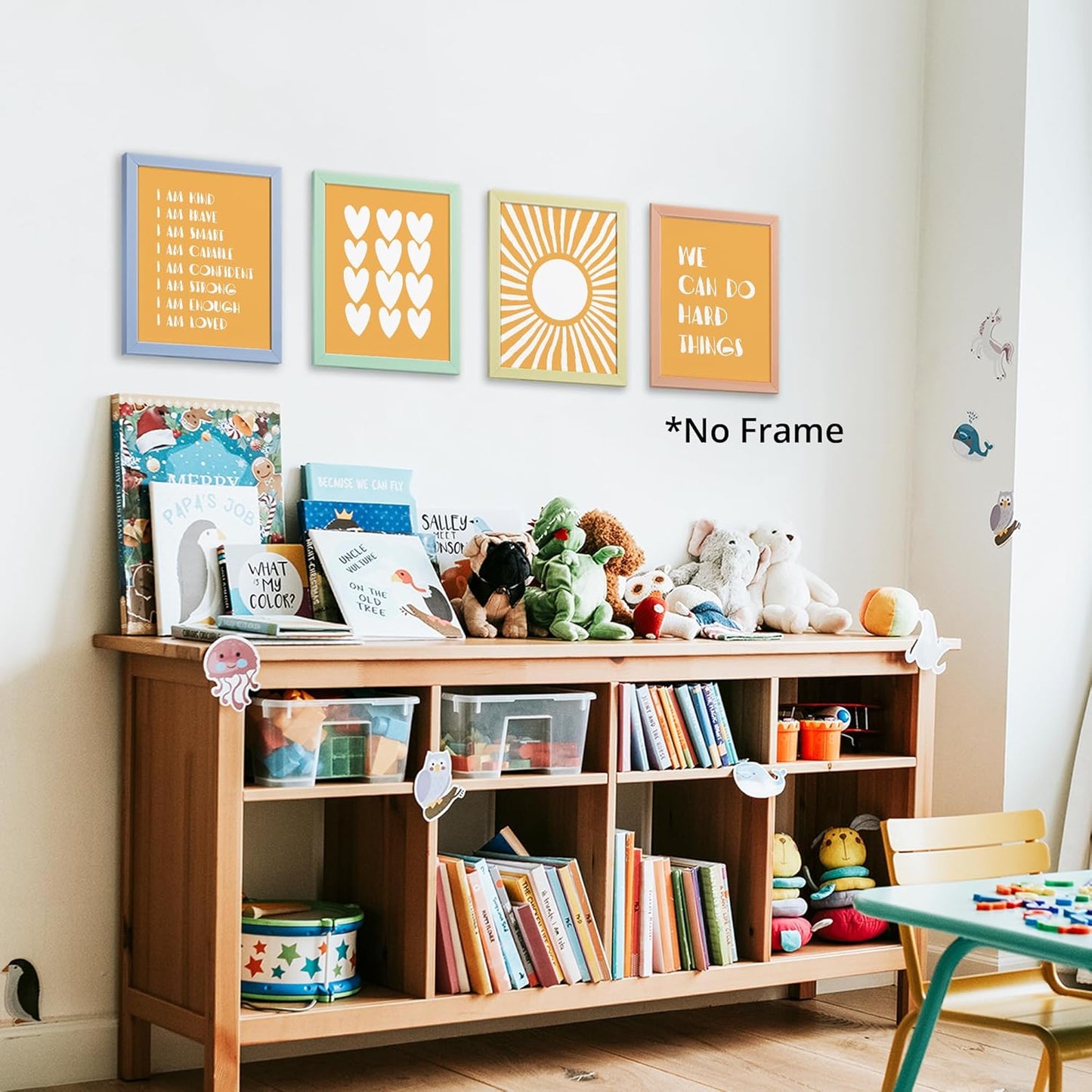 I am Kind Brave Smart Affirmations Orange Sun Sunshine Hearts Poster Prints for Girls Kids Room Playroom Decor,Girl Nursery Decorations Prints Wall Art Unframed 4pcs 8x10inches,Girls Kids Gifts