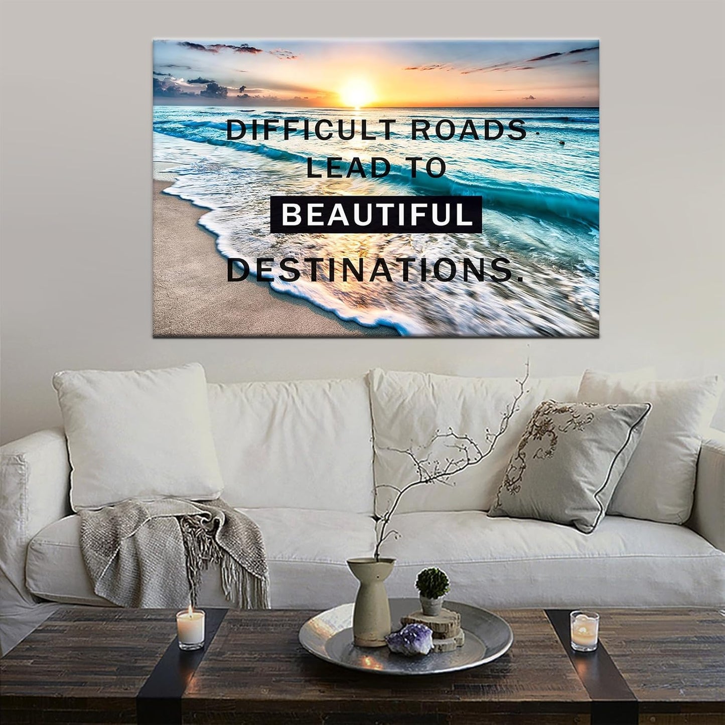 GoForArt Inspirational Canvas Wall Art, Famous Quote Prints Motivational Wall Decor, Difficult Road Poster for Office Living Room, Ocean Bedroom Dining Room Artwork Home Decoration 24x36in