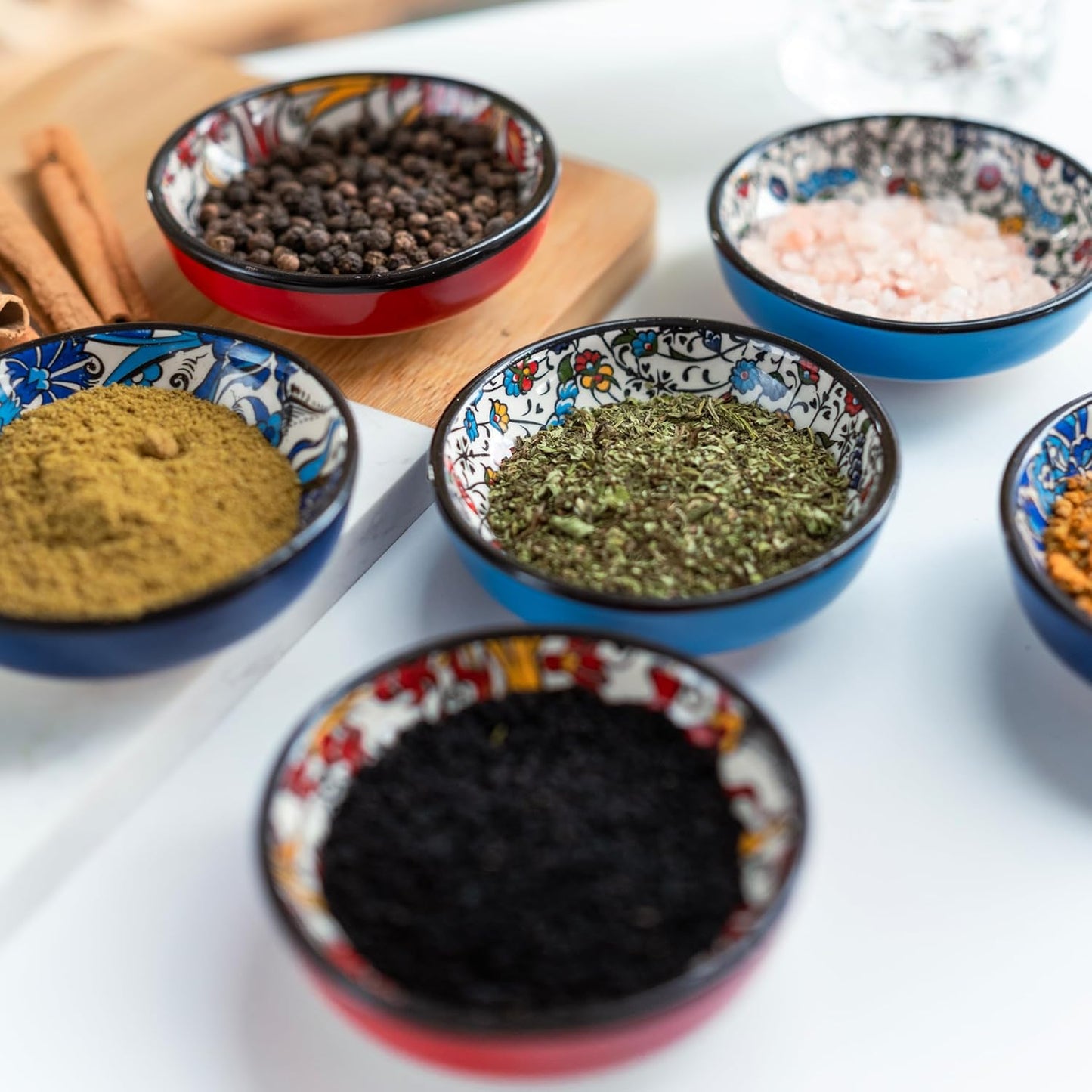 Handmade Ceramic Dipping Bowls – Set of 6, 2.5 Oz Small Sauce Dishes, Colorful Pinch Bowls, Charcuterie Serving Bowls, Microwave & Dishwasher Safe (IZNIK CARNATION)