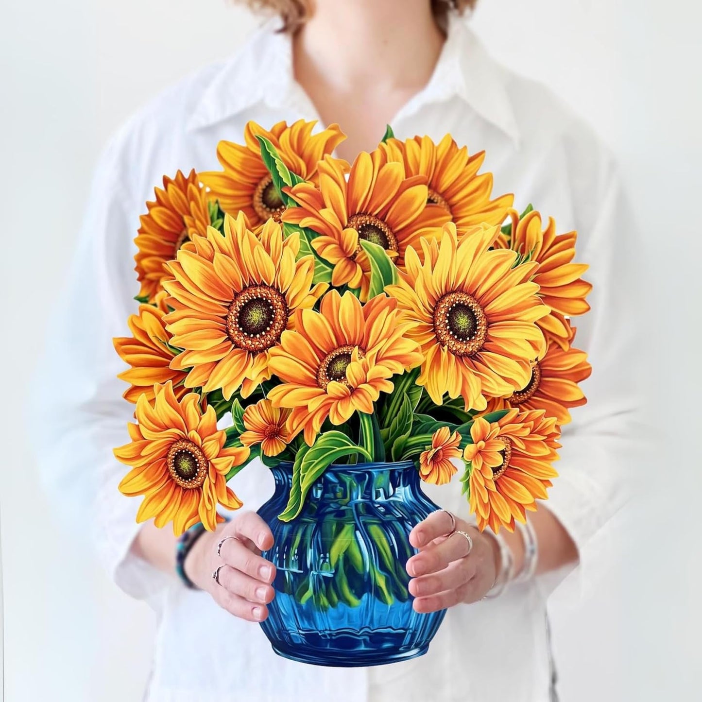 Freshcut Paper Pop Up Cards, Sunflowers, 12 Inch Life Sized Forever Flower Bouquet 3D Popup Greeting Card, Birthday Cards, Get Well Gifts, Blank Notecard & Envelope