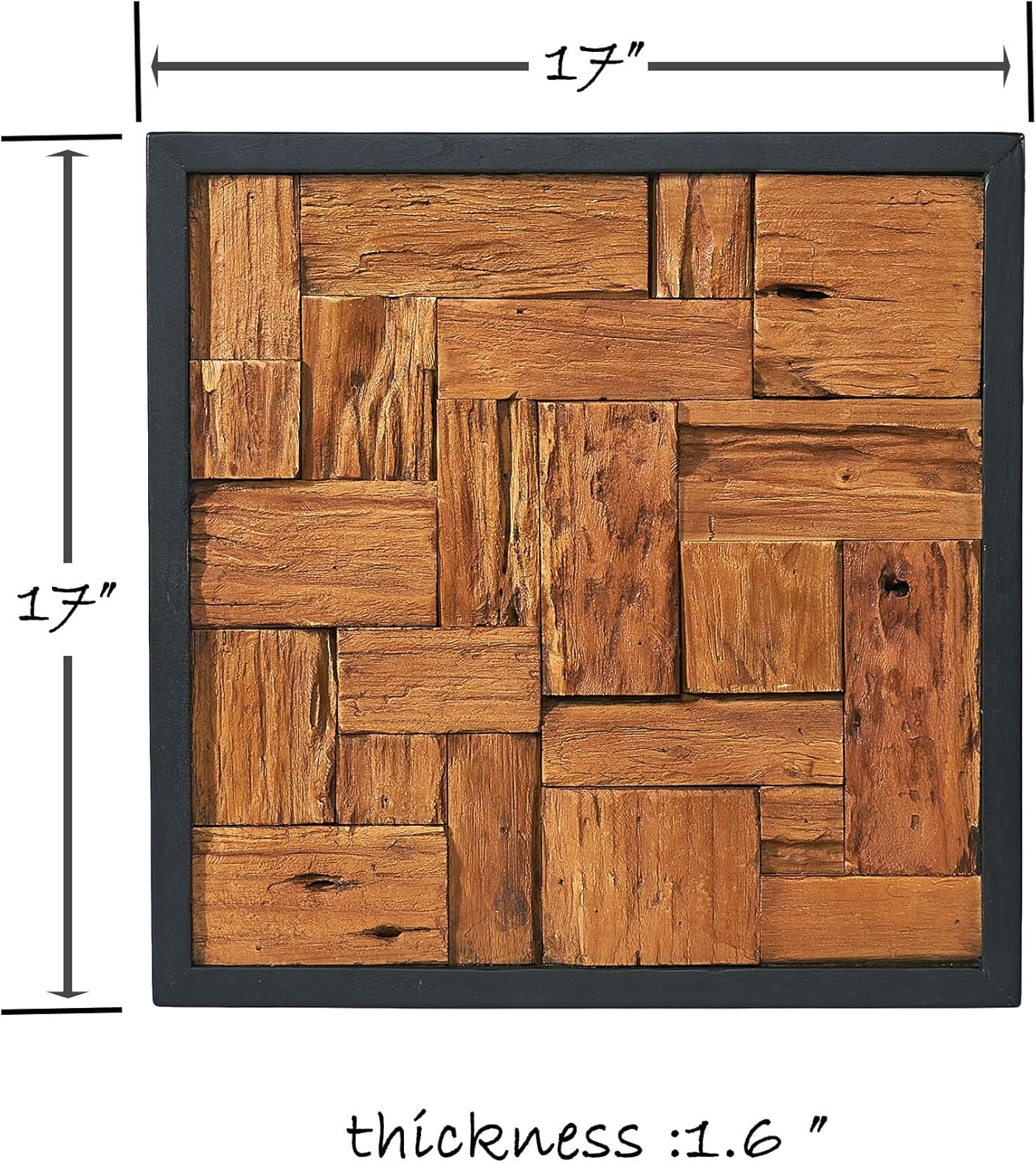 Greenage Reclaimed Teak Wood Wall Decor 17"x17" Farmhouse Square Wall Art Rustic Wooden Wall Hanging Decoration Rectangular Geometric Framed Wall Panel Shape for Home Living Room Bedroom