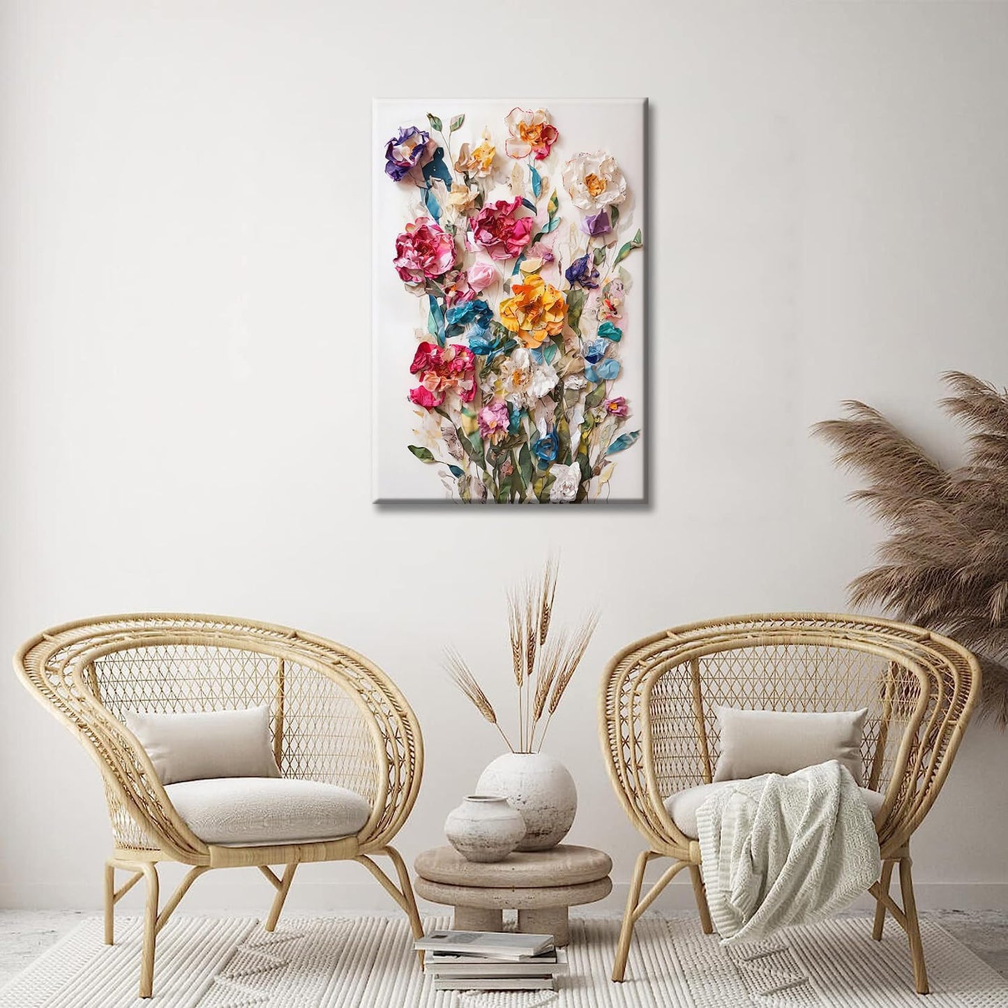 Framed Colorful Floral Canvas Wall Art Flowers Rose Wildflowers painting Wall Decor Artwork Modern Botanical Picture paint Poster Prints Ready to Hang (Floral, 12x16 Inch Framed)