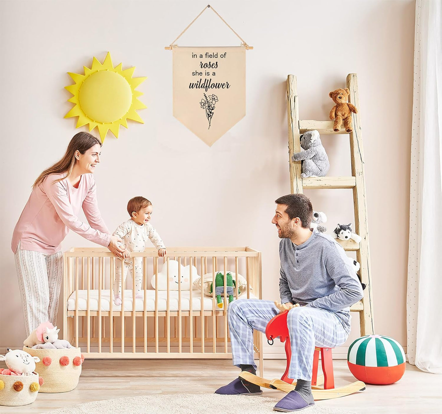 In a Field of Roses,She is a Wildflower-Wildflowers Floral Wall Art-Flag Decor Gifts for Girls Kids-Banner Wall Sign Gifts for Nursery,Baby Room,Reading Room,Playroom Bedroom,Front Door