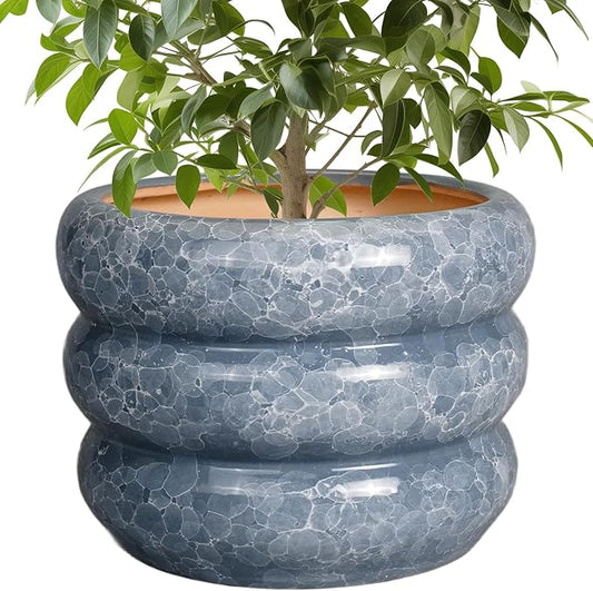 SQOWL Ceramic Planter 10 Inch - Indoor Plant Pot with Drainage Hole Outdoor Planter Large Flower Pot Modern Decorative Plant Pot for Bathroom Room Decorations Gray