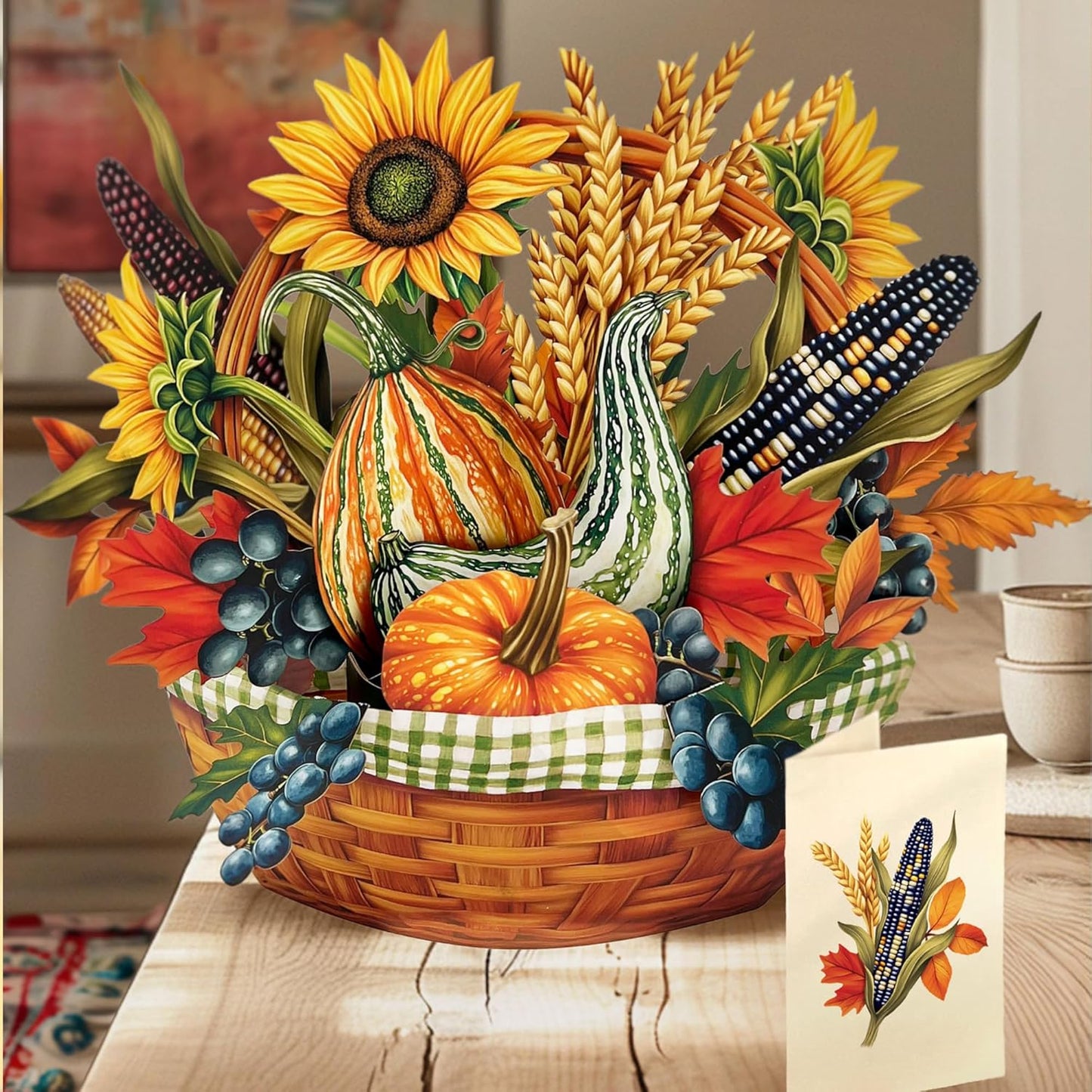 Freshcut Paper Pop Up Cards, Golden Harvest, 12 Inch Life Sized Forever Flower Bouquet 3D Popup Greeting Card, Birthday Cards, Thank You Card, Blank Notecard & Envelope