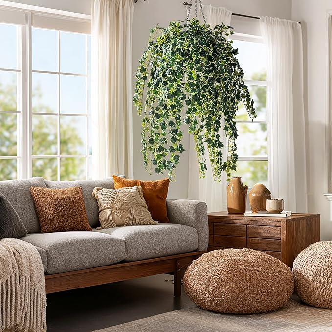 2PCS Fake Plants Decor,Artificial Morning Glory for Home Decor Indoor,Fake Ivy Plants Realistic Faux Plants Indoor for Home Living Room Bedroom Office Decoration