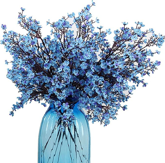 20pcs Babys Breath Artificial Flowers Gypsophila Bouquet Bulk Fake Spring Silk Small Flowers Real Touch Faux Floral for Home Bedroom Kitchen Garden Wedding Christmas Party DIY Decor (Blue)