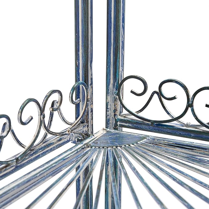 SAFAVIEH PAT5013C Outdoor Collection Abarrane Antique Blue Wrought Iron 4-Tier Corner Shelf