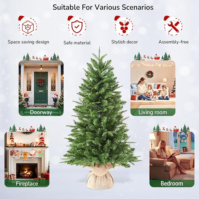 4 ft Small Mini Prelit Artificial Christmas Tree with Color LED Lights, Remote Control and Timer, Perfect PE+PVC Little Tabletop Christmas Tree for Table Top Decor, Home,Wedding, Dining Desk, 4 Foot