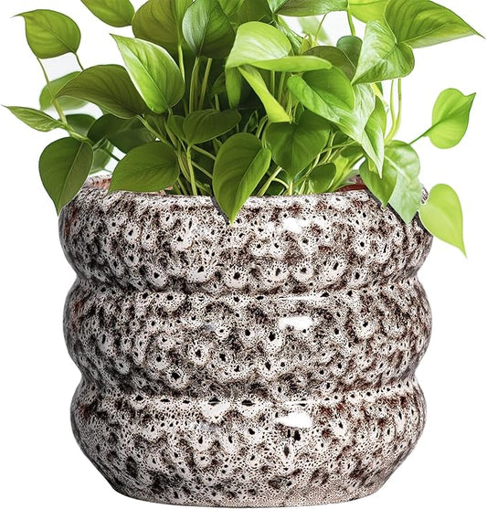 SQOWL Ceramic Plant Pots - 8 Inch Ceramic Planter for Indoor Plants Outdoor, Round Planter with Drainage Hole, Round Decorative Flower Pots, Living Room Office Garden Decor, Gardening Gifts, White