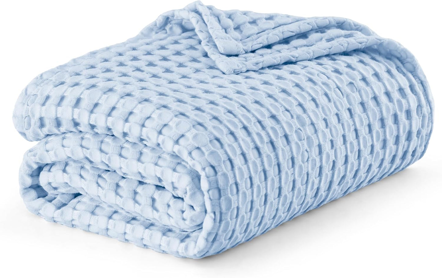 Bedsure Cooling Cotton Waffle Queen Size Blanket - Lightweight Breathable Blanket of Rayon Derived from Bamboo for Hot Sleepers, Luxury Throws for Bed, Couch and Sofa, Blue, 90x90 Inches