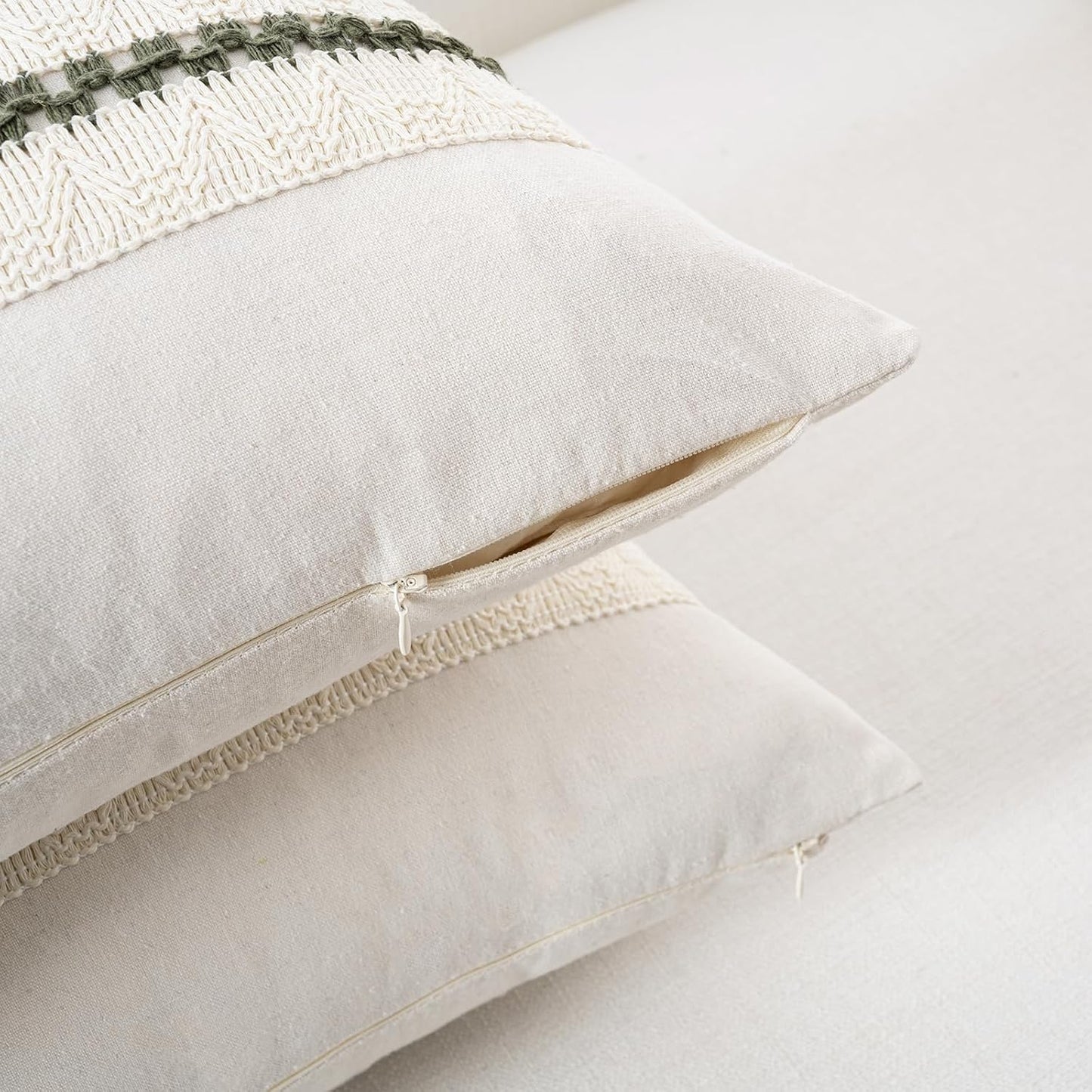 Fancy Homi Set of 1 Boho Olive Green Lumbar Decorative Throw Pillow Cover 12x20 Inch for Couch Bed Sofa Chair, Modern Organic Farmhouse Home Decor, Soft Cotton Cute Accent Rectangle Cushion Case