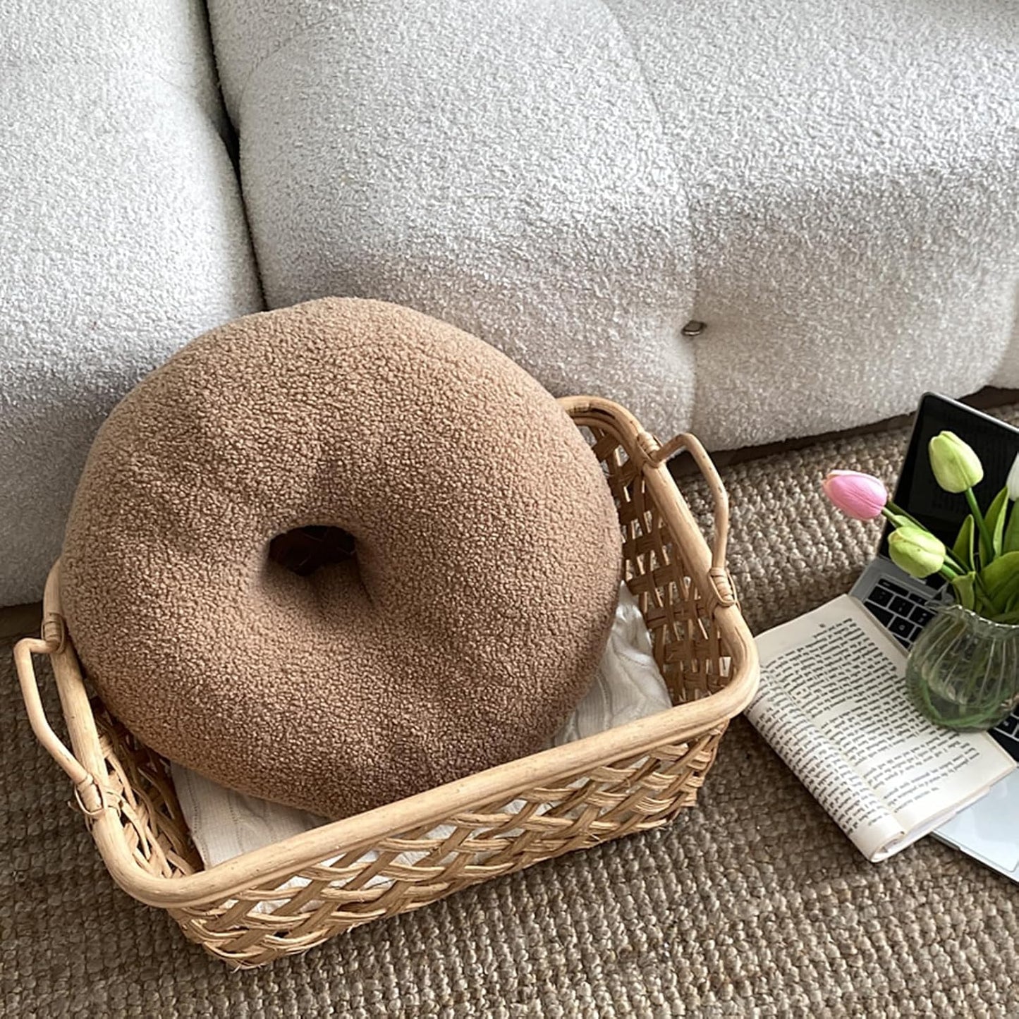 Khaki Donut Shaped Plush Pillow,Cute Soft Waist Rest Cushion,Home Decorative Throw Pillow Used to Add Comfort and Style to A Couch,Sofa,Or Living Room.
