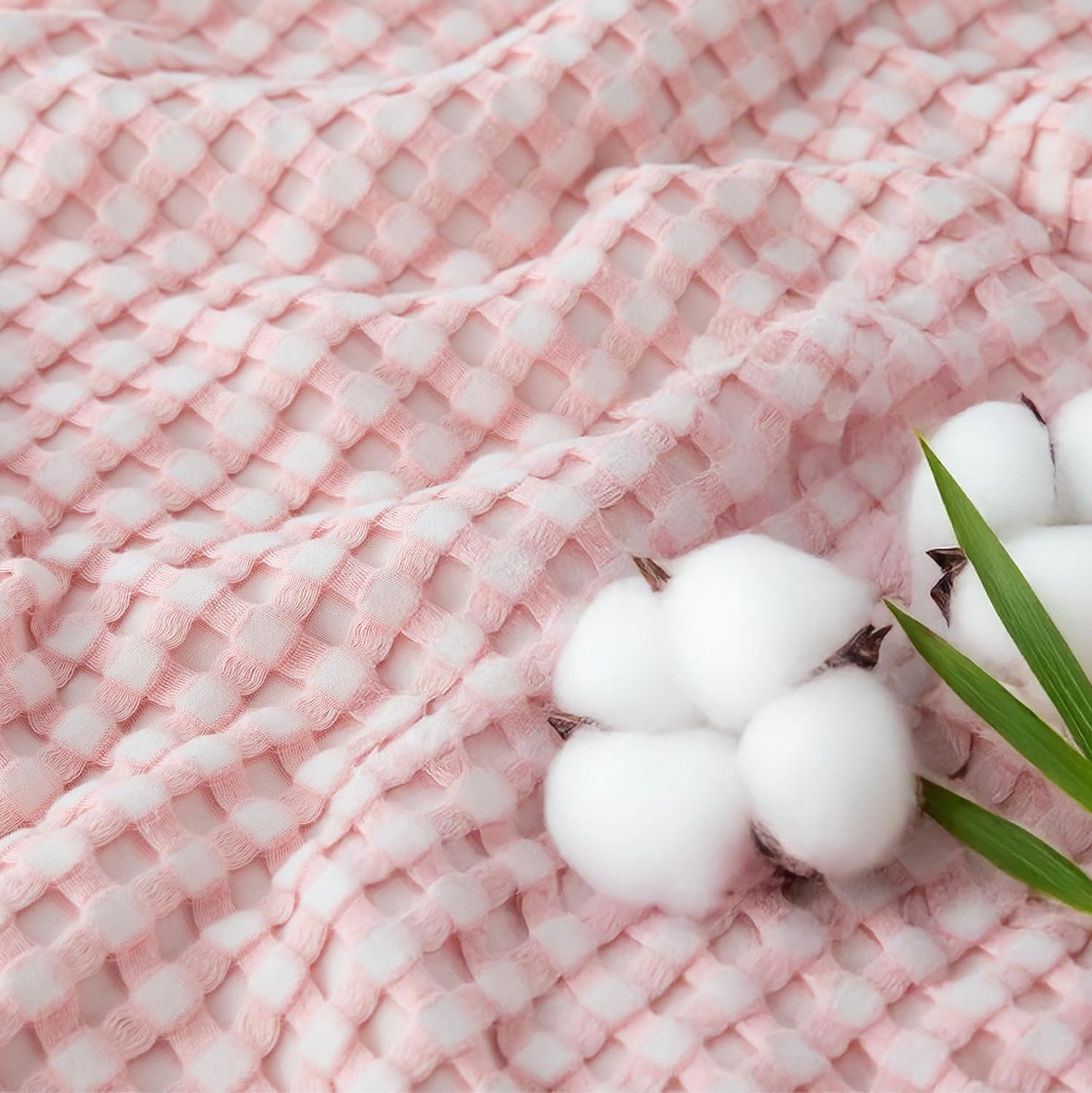 Bedsure Cooling Cotton Waffle King Size Blanket - Lightweight Breathable Blanket of Rayon Derived from Bamboo for Hot Sleepers, Luxury Throws for Bed, Couch and Sofa, Pink, 104x90 Inches