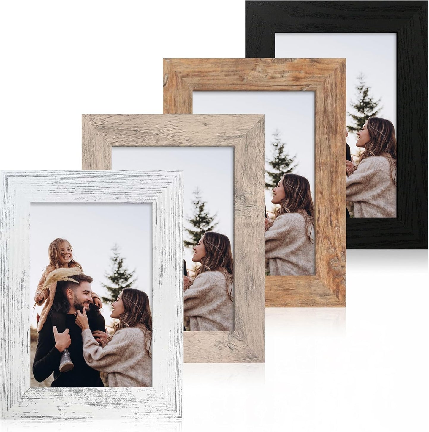 iRahmen 4x6 Picture Frame Set of 4 with High Definition Real Glass, Mixed Color Wood Photo Frames for Desktop Display and Wall Mounting