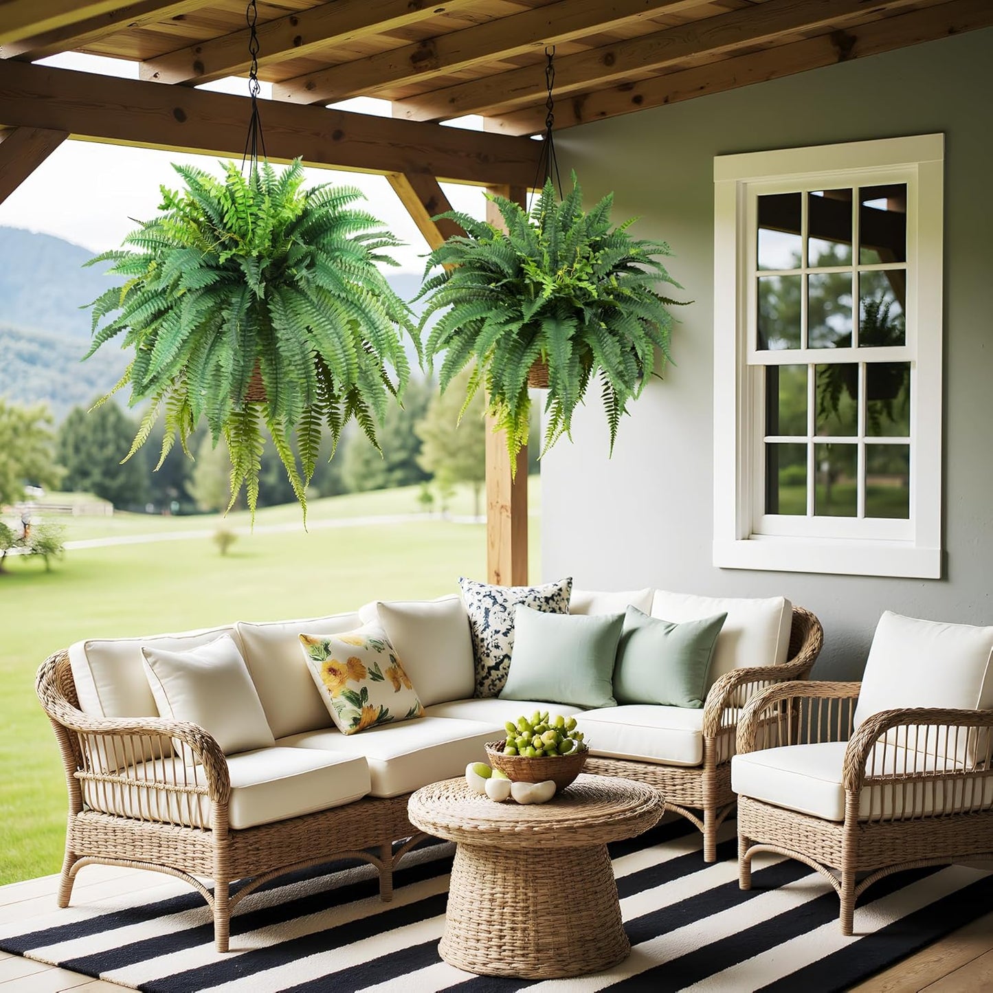 Fake Ferns Artificial Ferns for Outdoors Large Faux Ferns UV Resistance for outdoor Large Planter 25.6In Realistic Artificial Boston Fern Plants for Garden Balcony Terrace Decor，4Pack，60Leaves