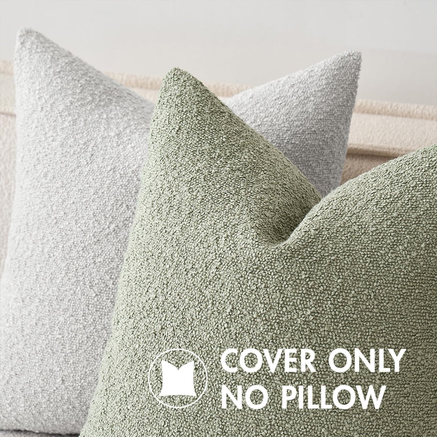 MIULEE 18x18 Inch Decorative Pillow Covers for Couch Bed Set of 2 Textured Boucle Neutral Winter Throw Pillows Sage Green Accent Solid Cushion Pillowcases Sofa Livingroom Home Decor