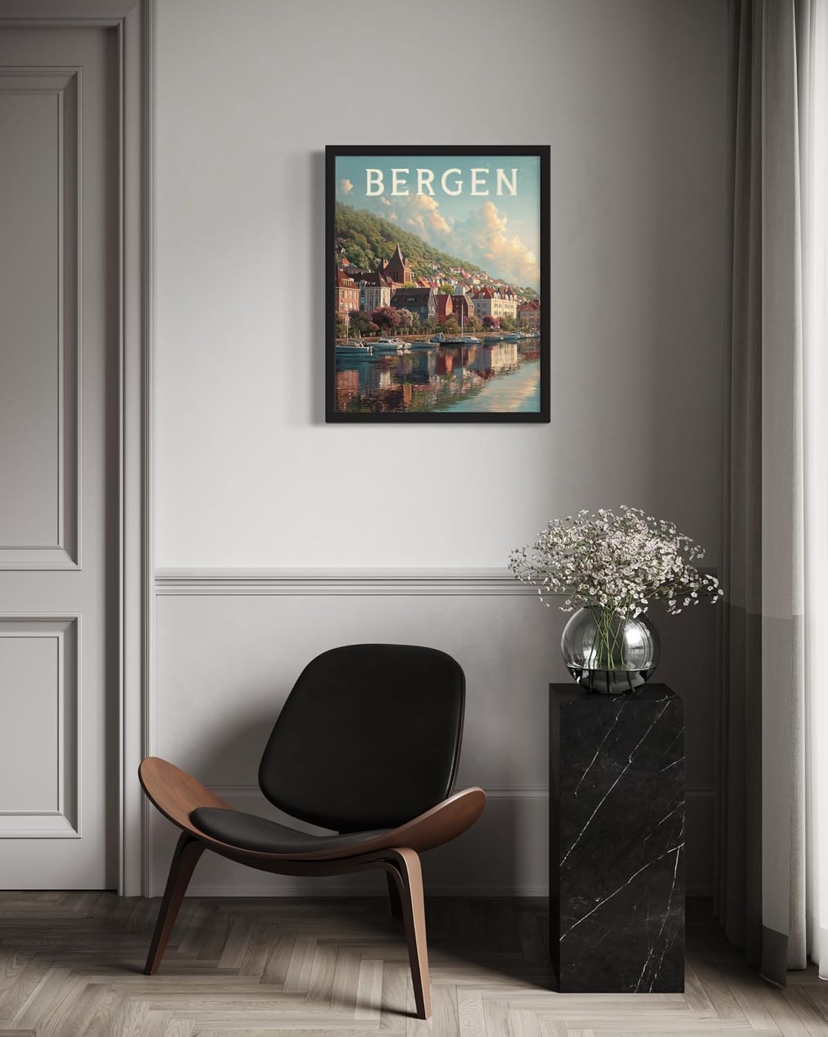 Bergen, Norway Art Print Poster, Europe Vintage City Retro Photography Skyline Travel Bedroom Bathroom Living Room Decor 183 (Bergen, Norway, 16 x 20 inches, Black Frame)