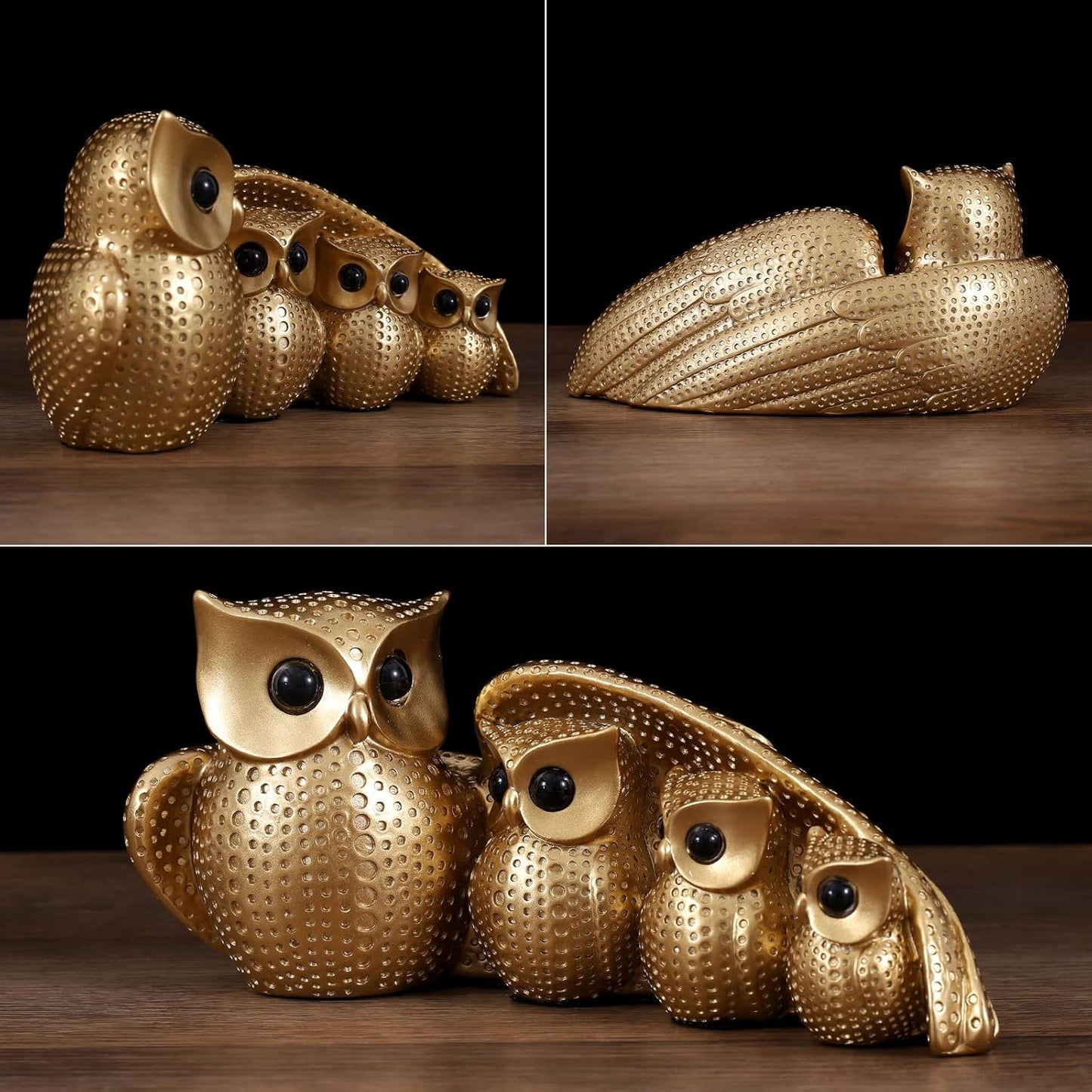Cute Family of Four owl Figurines Home Décor Sculpture with Three Baby Owls Décor for Shelf Gifts Decoration for Birds Lovers Home,Office, Bookself