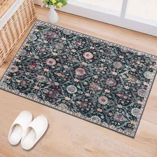 Lahome Moroccan Trellis Washable Rug, 2x3 Entryway Rugs for Kitchen Bathroom, Non-Slip Indoor Door Mat Ultra-Thin, Small Oriental Throw Carpet for Bedroom Entry, Black/Multi