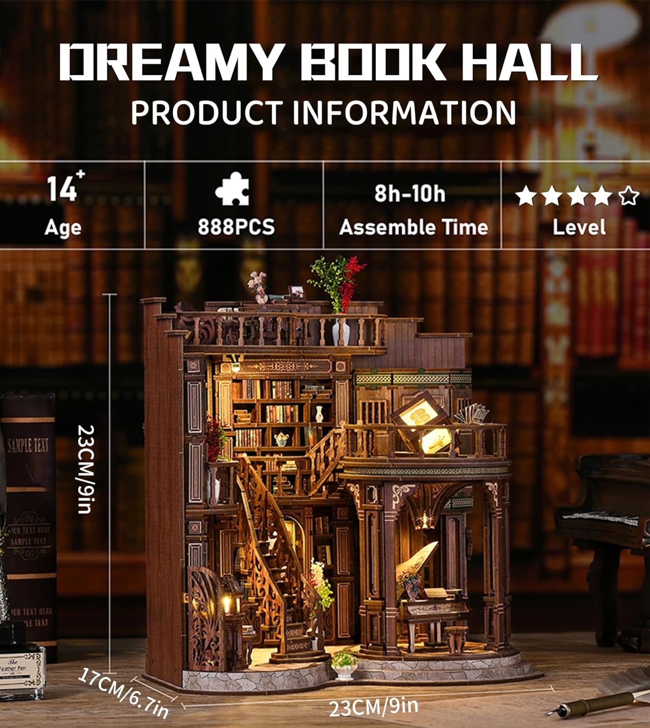 DIY Dollhouse Miniature House Kit,DIY Kit Mini House Model,1:24 Scale Creative Doll House Best Christmas Birthday Gift for Lovers Boys and Girls. (Dreamy Book Hall)
