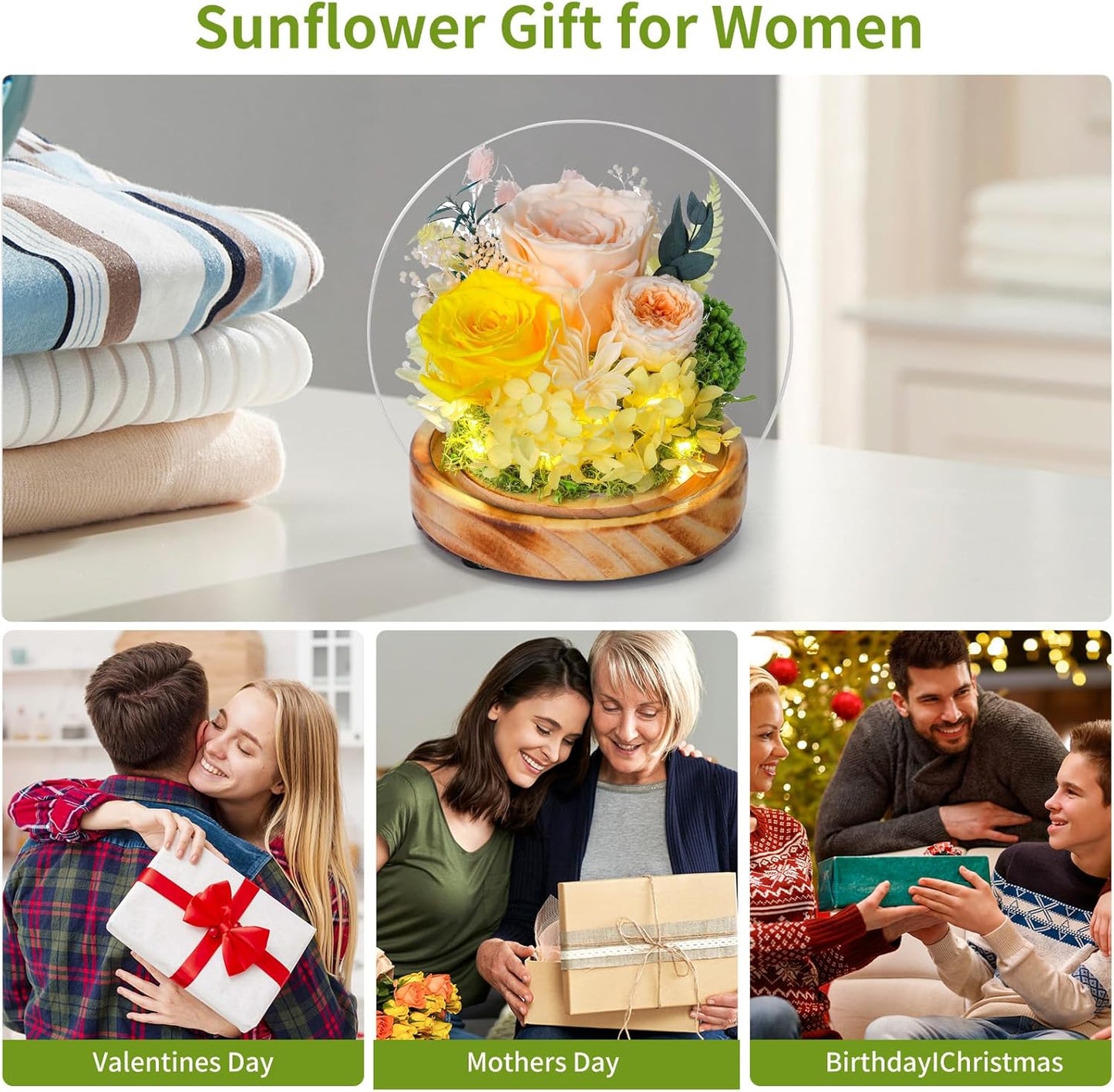 Long-Lasting Real Flowers,Preserved Roses with Hydrangea and LED Lights for Anniversary,Christmas,Birthday Present for Mom Grandma Wife Used as for Occasions(Champagne Rose)