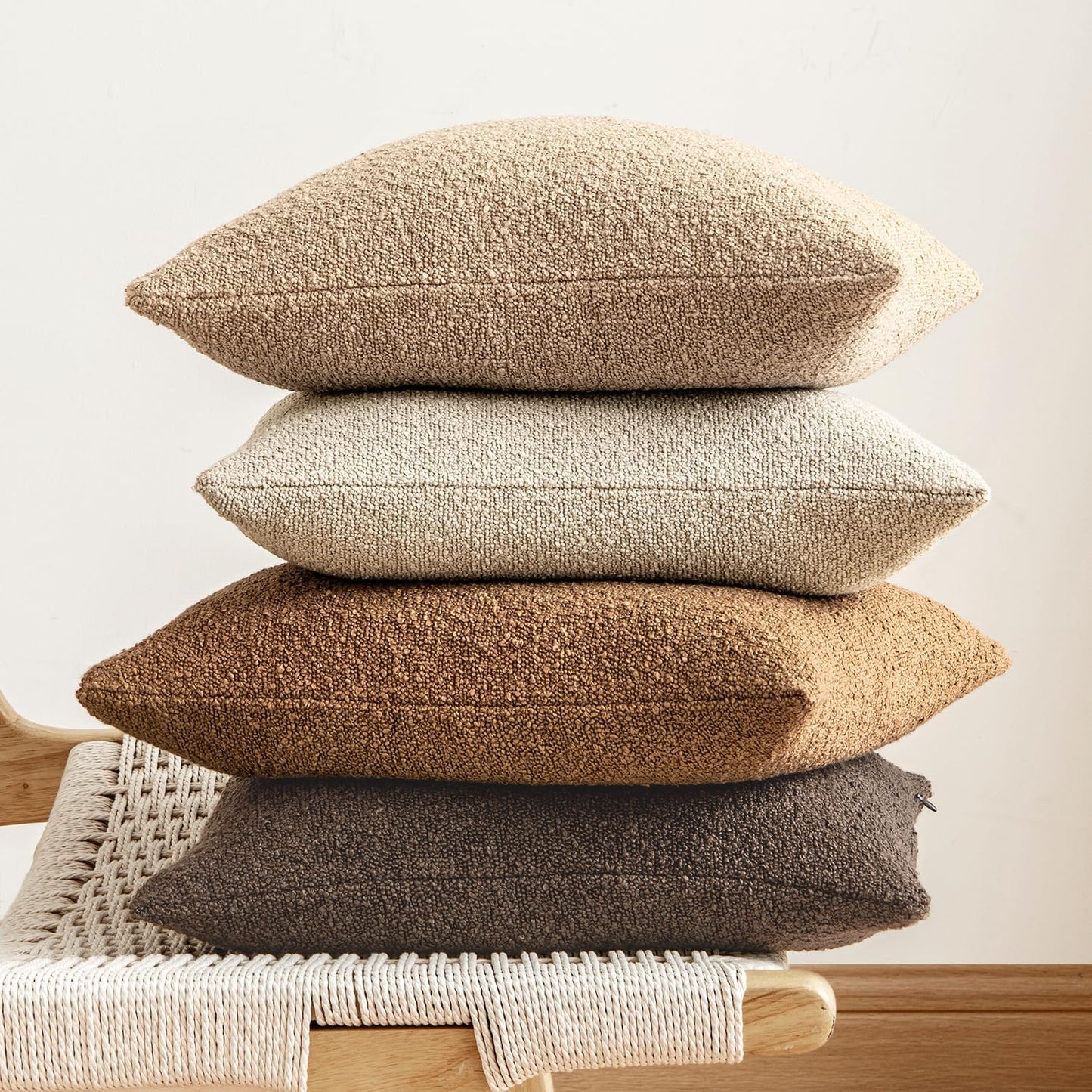 MIULEE 18x18 Inch Decorative Pillow Covers for Couch Bed Set of 2 Textured Boucle Neutral Winter Throw Pillows Dark Brown Accent Solid Vintage Pillowcases Couch Sofa Livingroom Home Decor