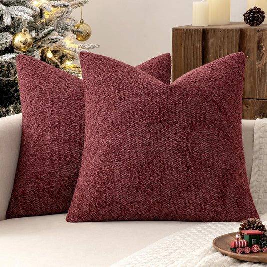 MIULEE 20x20 Inch Christmas Decorative Pillow Covers for Couch Bed Set of 2 Textured Boucle Neutral Winter Throw Pillows Burgundy Accent Solid Cushion Pillowcases Sofa Livingroom Home Decor