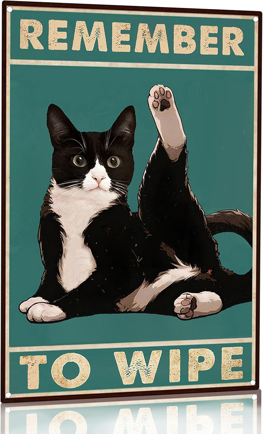 Funny Cat Bathroom Decor Sign Tuxedo Cat Remember To Wipe Tin Sign for Bathroom Toilet Wall Decor 8x12 INCH (3155)