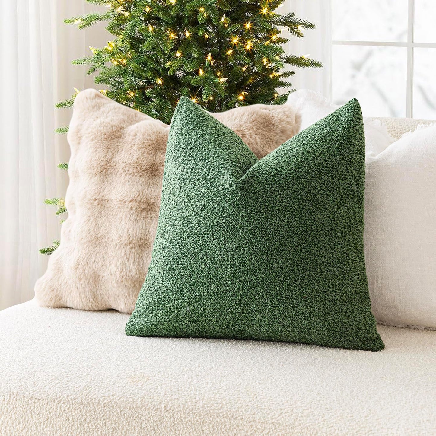 Foindtower Textured Boucle Throw Pillow Covers Accent Solid Pillow Cases Cozy Soft Decorative Couch Cushion Case for Chair Sofa Bedroom Living Room Home Decor, 18 x 18 Inch,Hunter Green