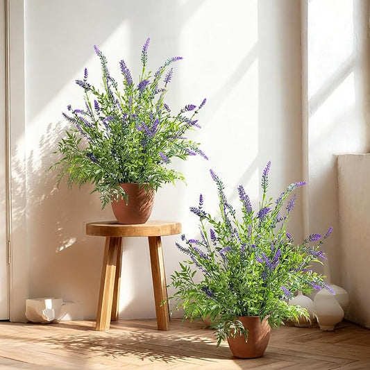 2 Pack Artificial Lavender Plants in Pots Artificial Potted Plants Fake Flower Plant Real Touch Silk Faux Plants Greenery for Indoor Porch Patio Greenery Farmhouse Garden Office Decor (Type 4)
