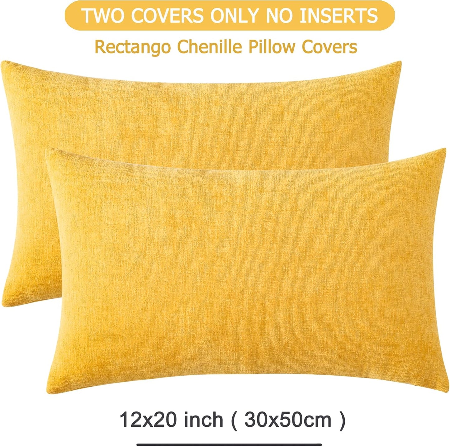 GAWAMAY Lumbar Pillow Cover Decorative Throw Pillow Covers 12"x20" Inch Set of 2, Super Soft Chenille Pillowcase for Living Room Bedroom Sofa Couch Cushion Cover Mustard Yellow 30x50cm (ONLY Covers)