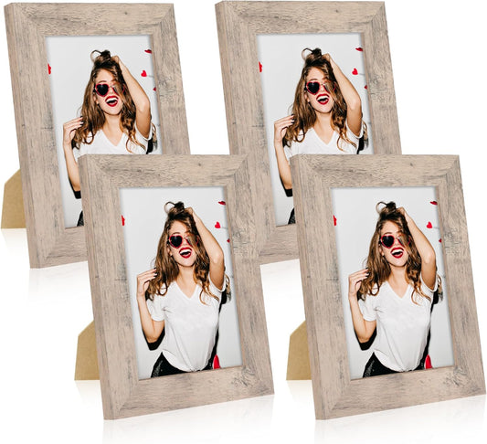 iRahmen 5x7 Picture Frame Set of 4, Smoke Gray Frame with High Definition Glass, 5 x 7 Wood Photo Frames for Tabletop Display and Wall Mounting