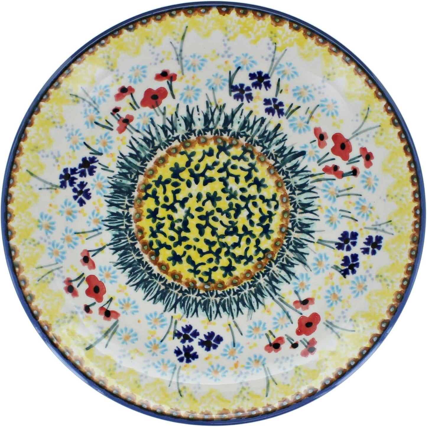 Blue Rose Polish Pottery - Yellow Prairie Garden Dessert Plate - 7" Diameter - Beautiful Plate for Cake, Appetizers, or Snacks