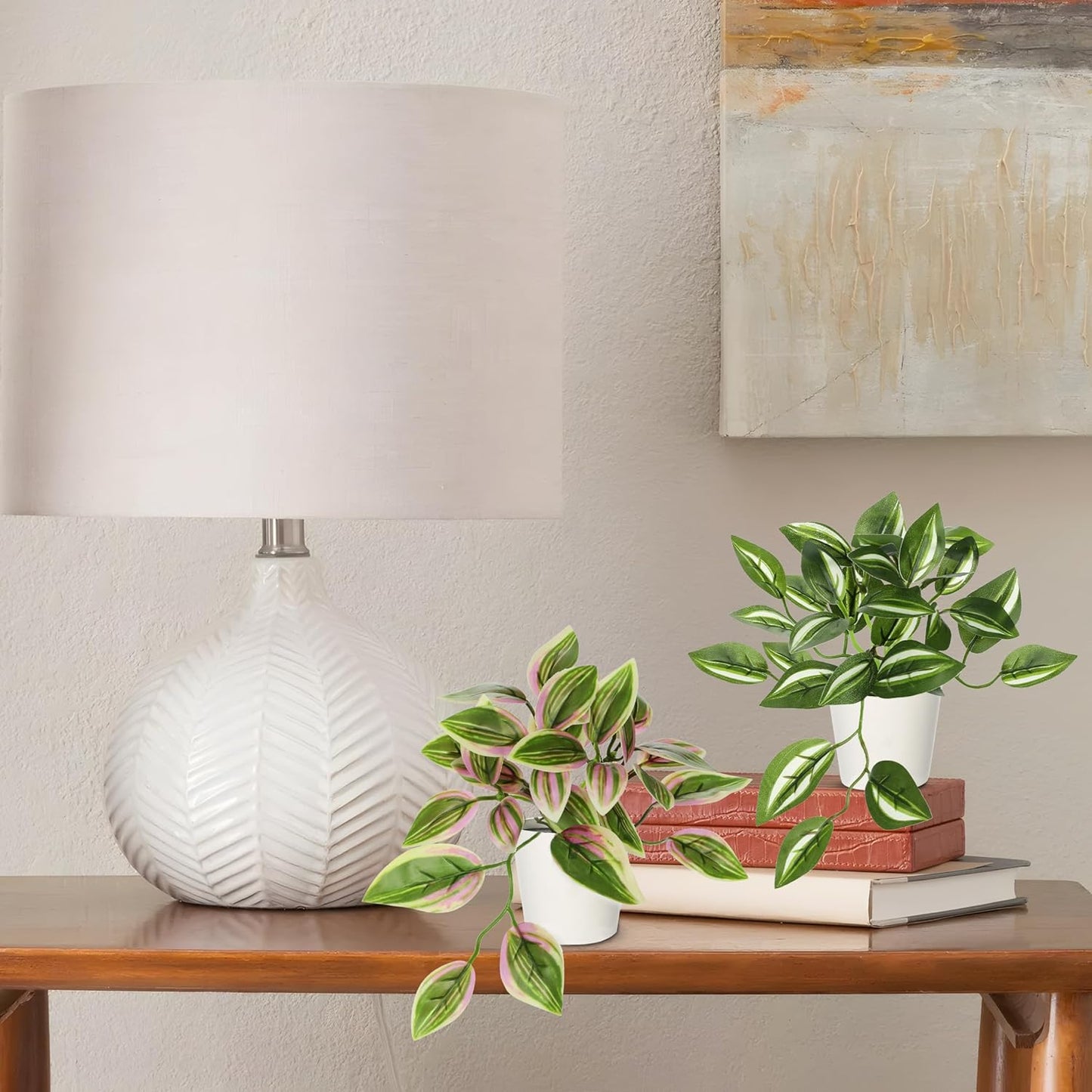 Hollyone Fake Plants 6 Pack Artificial Plants Indoor Faux Plant with White Plastic Pot Small Fake Potted Plant for Home Aesthetic Living Room Bathroom Desk Shelf Office Decor