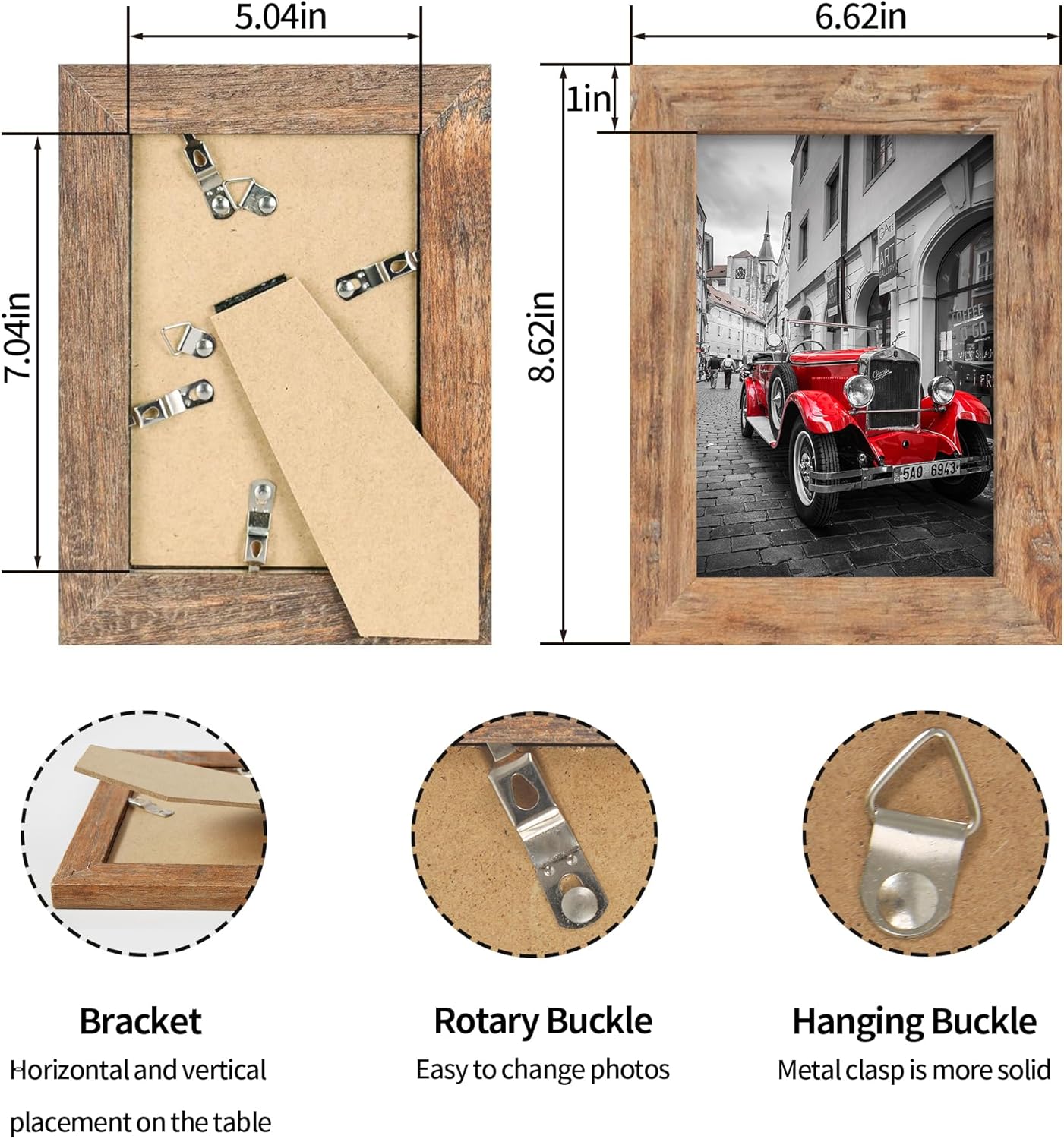 iRahmen 5x7 Picture Frame Set of 4, High Definition Real Glass 5 x 7 Photo Frames for Desktop Display and Wall Mounting(Distressed White+Oak+Rustic Brown+Black)