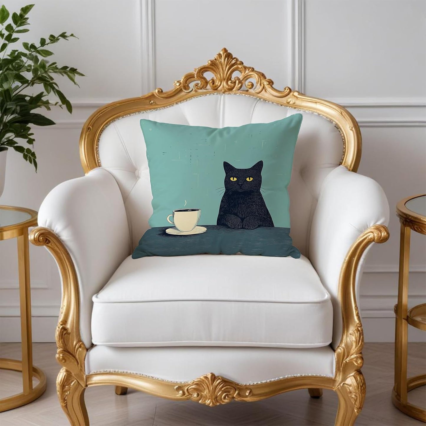 Black Cat Pillow Covers 18x18，Cat Lovers Mom Grandma Gifts for Mother's Day, Black Cats with a Cup Pillow Covers for Home Bedroom Living Room Office Decor