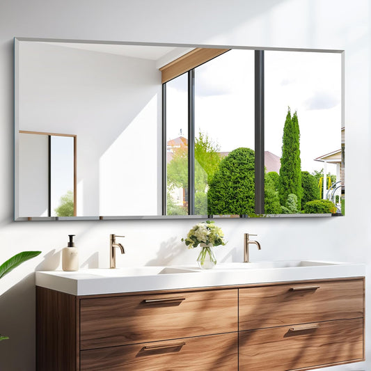 Beveled Bathroom Mirror, 30x60 Large Frameless Mirrors for Over Sink, Upgraded Shatterproof Beveled Frameless Vanity Mirror for Bathroom,Bedroom,Living Room and Entryway