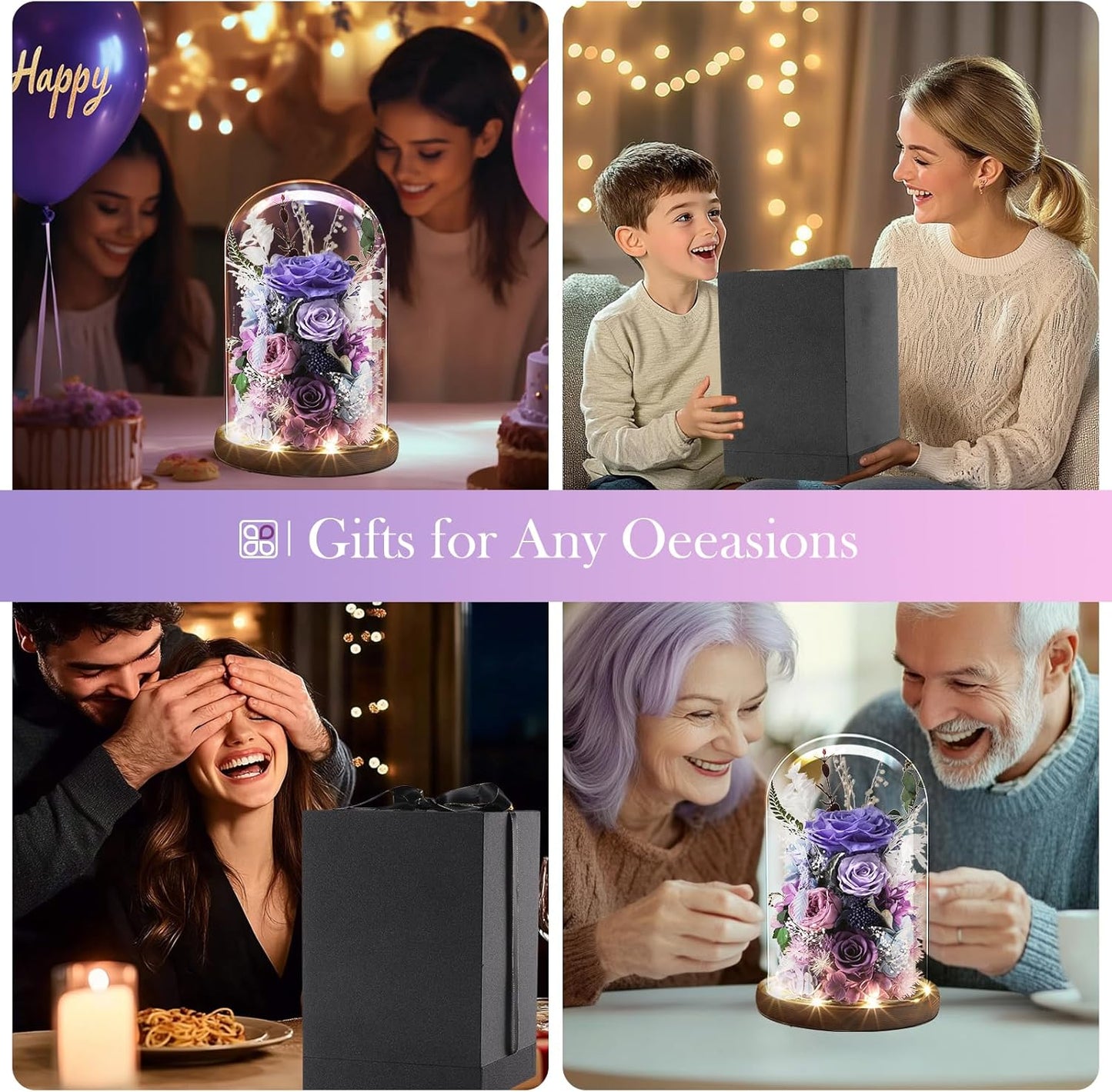 Eternal Rose Lilac Purple Flower Preserved Long Lasting Stable Color Natural Material Symbol of Everlasting Love for Wife Mothers Select Anniversary Rose Gift Birthday Present