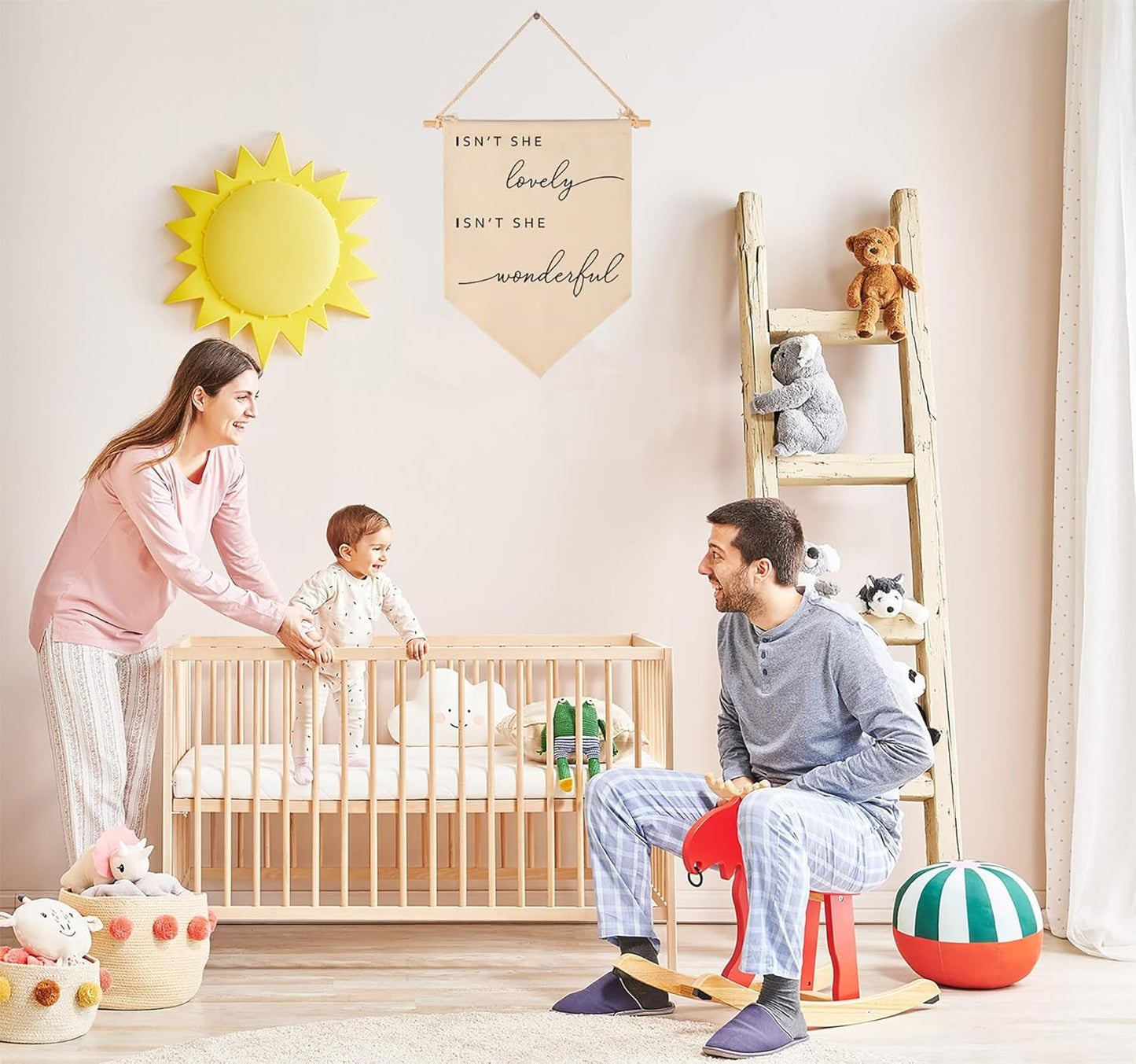 Isn't She Lovely-Flag Decor Gifts for Girls Baby Newborn -Banner Wall Sign Gifts for Nursery Baby Room Playroom Bedroom Front Door