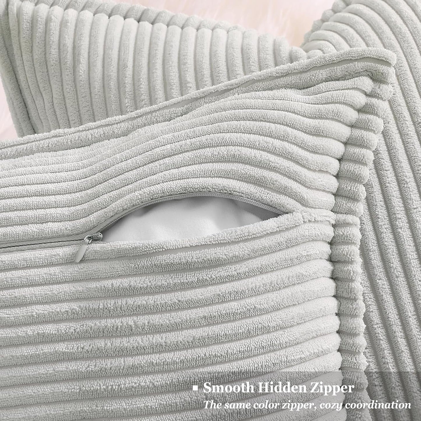 decorUhome Corduroy Grey Throw Pillow Covers 18x18 Set of 2 Decorative Soft Boho Farmhouse Euro Couch Pillow Covers for Living Room Bed Sofa Broadside Striped Pillow Cases