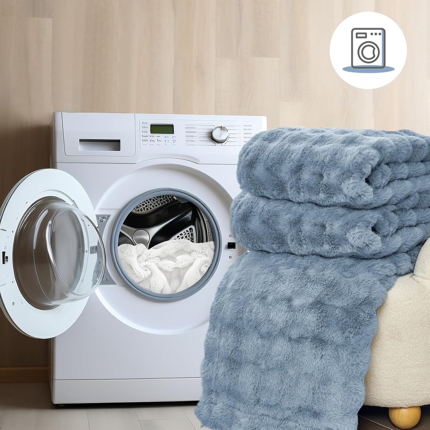 Faux Fur Lake Blue Throw Blanket for Couch - Super Soft Heavy Flufyy Thick Bubble Throw Blankets for Bed Bedroom Living Room Farmhouse Sofa Chair Fall Winter Warm, 50x60 Inch