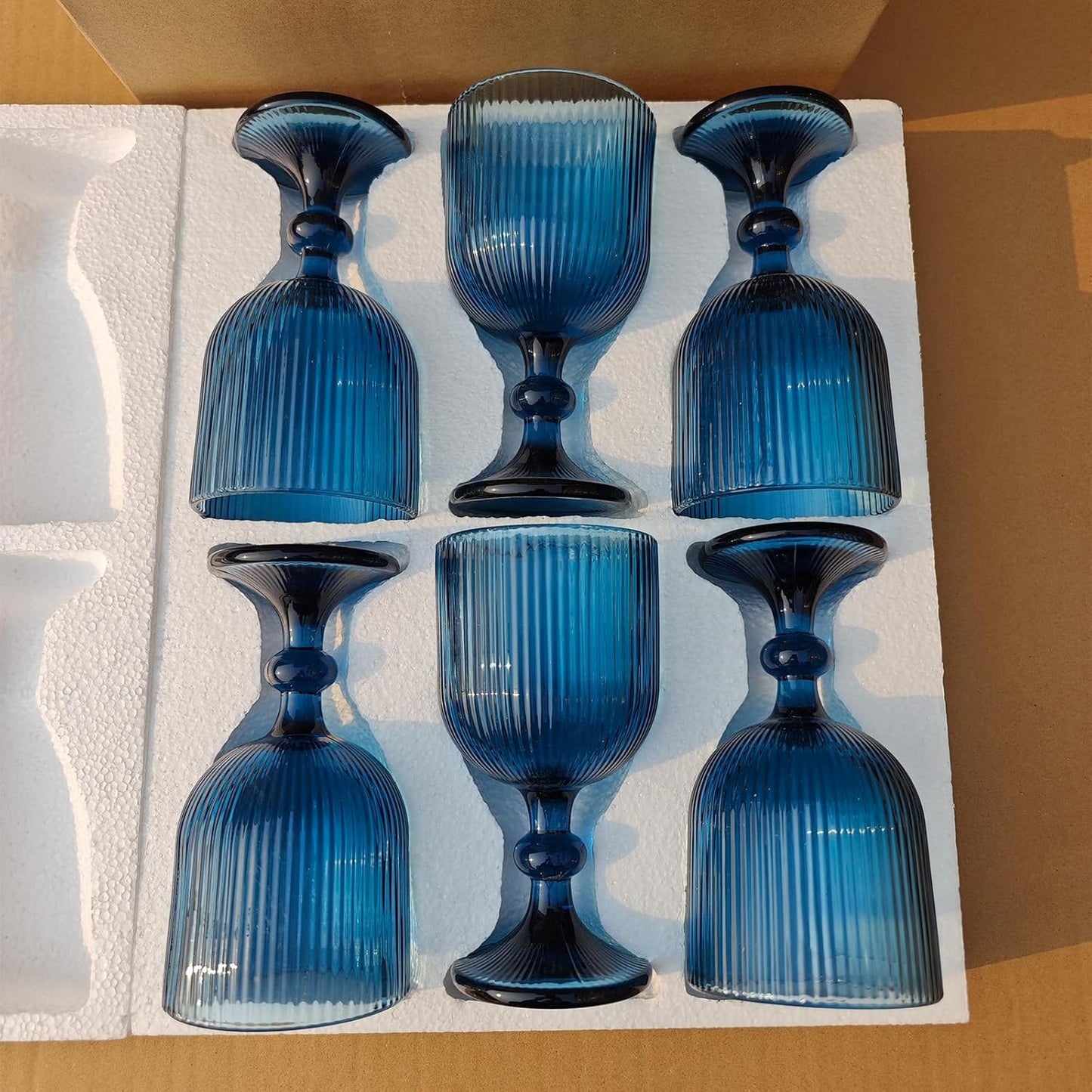 Blue Wine Glass Goblet Set of 6, 14 oz Blue Goblets Glassware, Colored Vintage Glassware for Weddings, Parties, Restaurants, Family Gatherings, Bars, Cafeterias, Dishwasher Safe
