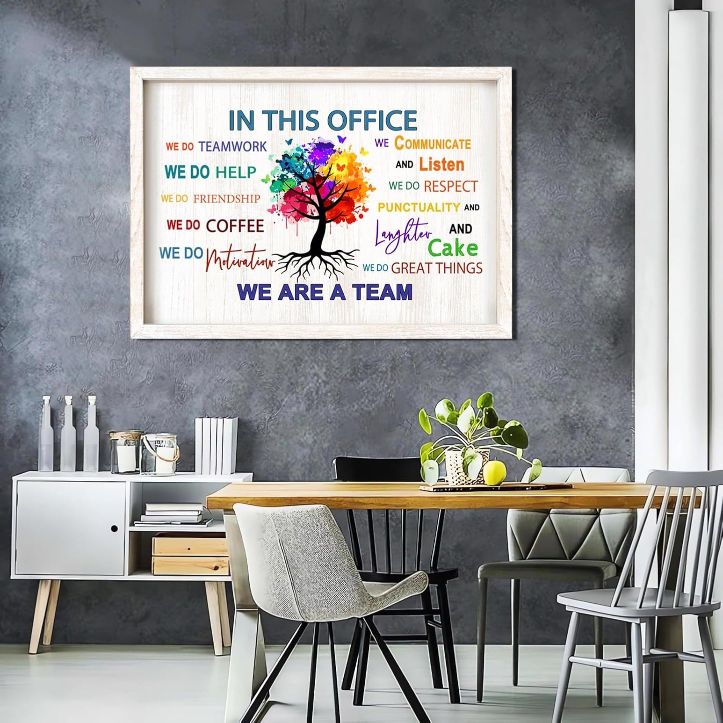 In This Office We Are A Team Wall Decor 24x18 Inch Frame Office Inspirational Wall Art, Motivational Teamwork Wooden Hanging Sign