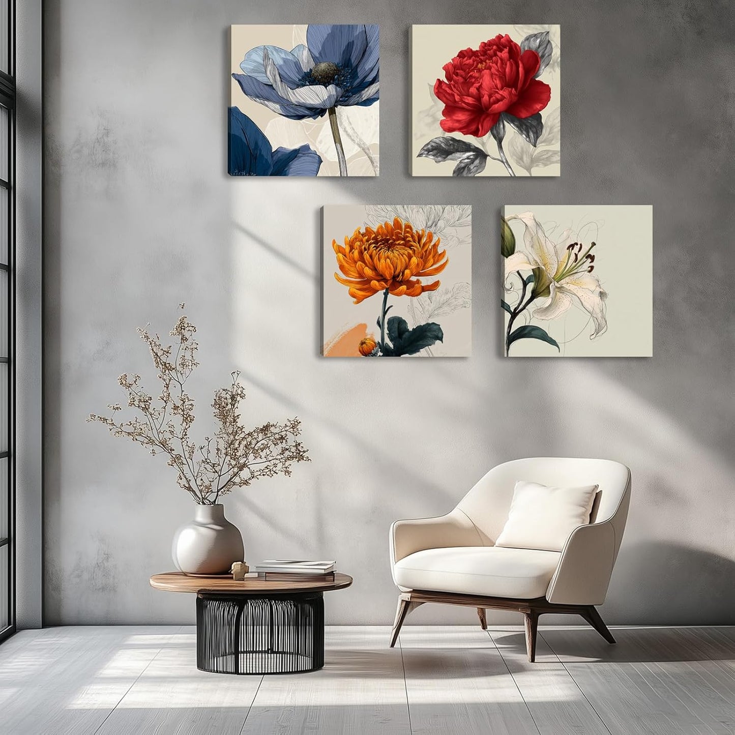 Framed Botanical Wall Art for Living Room Rustic Boho Floral Canvas Paintings Prints Flower Pictures for Farmhouse Hallway Bedroom Dining Room Bathroom Office Wall Decor ArtWork for Wall