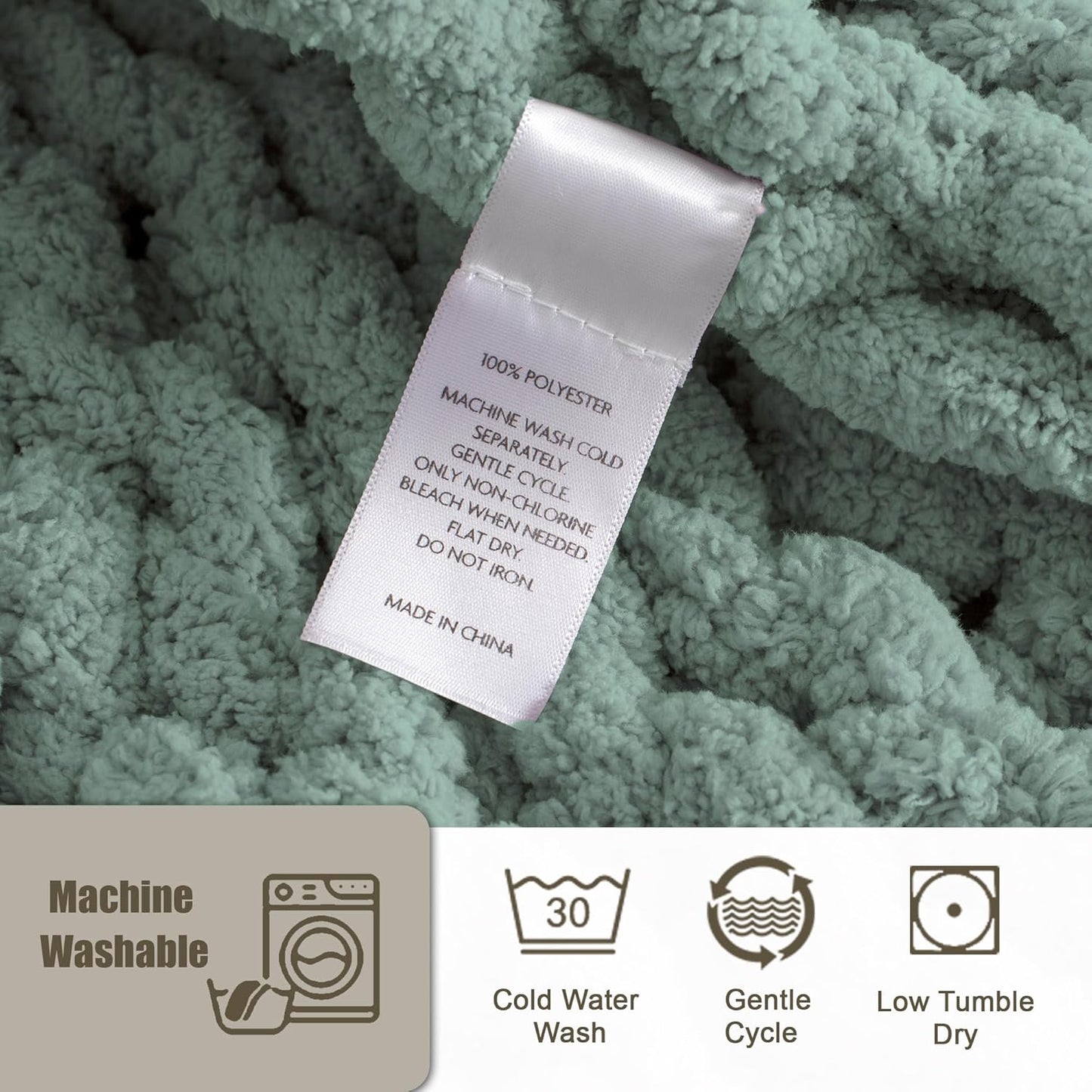 Chunky Knit Throw Blanket 60"X 80", 100% Handmade with Soft Chenille Yarn, 6.7lbs Thick Cable Knitted Blankets, Large Rope Knot Crochet Throws for Couch Sofa Bed Home Decor, Sage Green