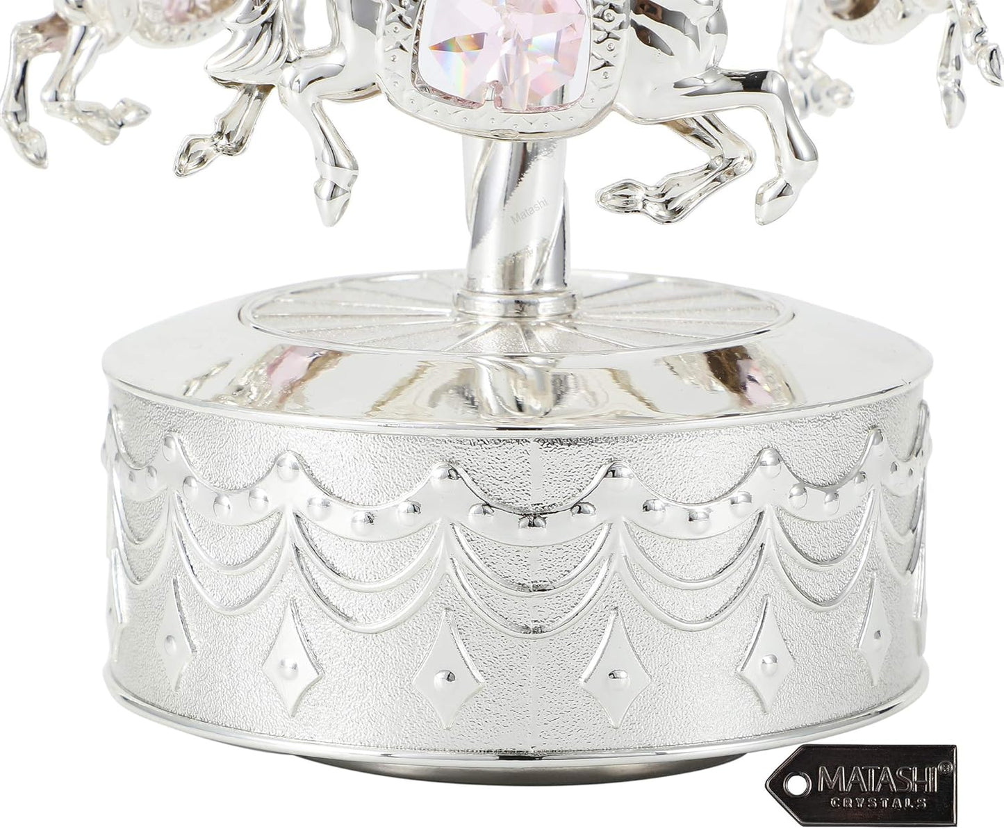 Matashi Tabletop Crystal Studded Music Box Carousel w/Horses Figurine – Silver Plated Decorative Showpiece – Unique Idea for Mothers Day, Valentines - Gift for Mom, Wife, Grandma – It’s A Small World