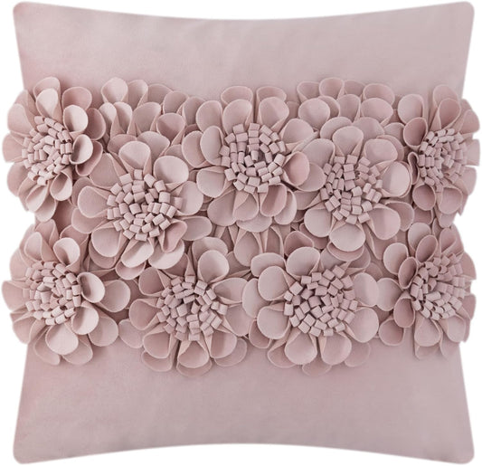 JWH Handmade 3D Flower Throw Pillow Covers Aesthetic Decorative Colorful Floral Accent Pillow Cases Stereo Pillowcase Cute Cushion for Car Bed Couch Bedroom Sofa 18x18 Inch Dusty Pink